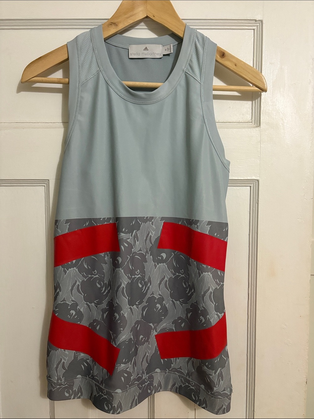 Adidas by Stella McCartney Light Blue Gray Floral Tank with Red Accents